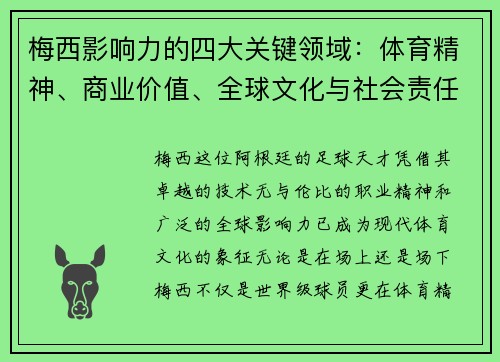 梅西影响力的四大关键领域：体育精神、商业价值、全球文化与社会责任